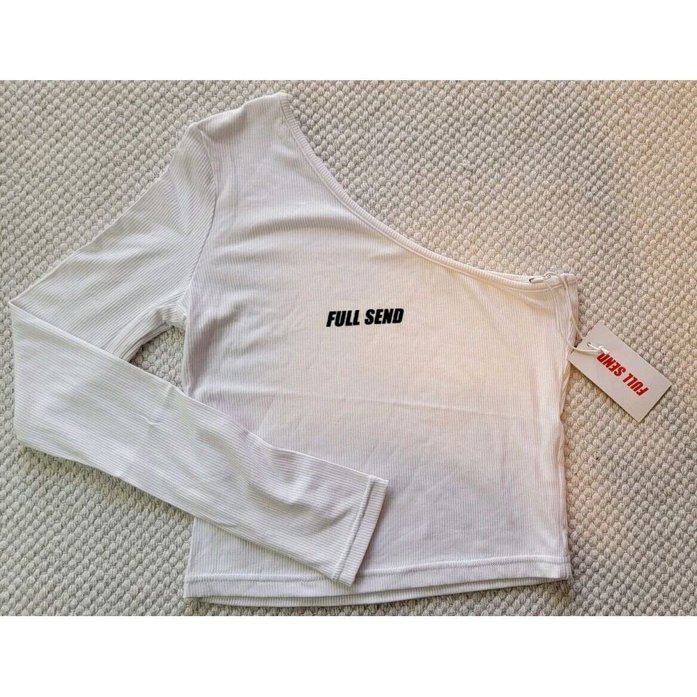 FULl SEND Nelk Boys Women's Large One Shoulder Long Sleeve Crop Top WHITE Active